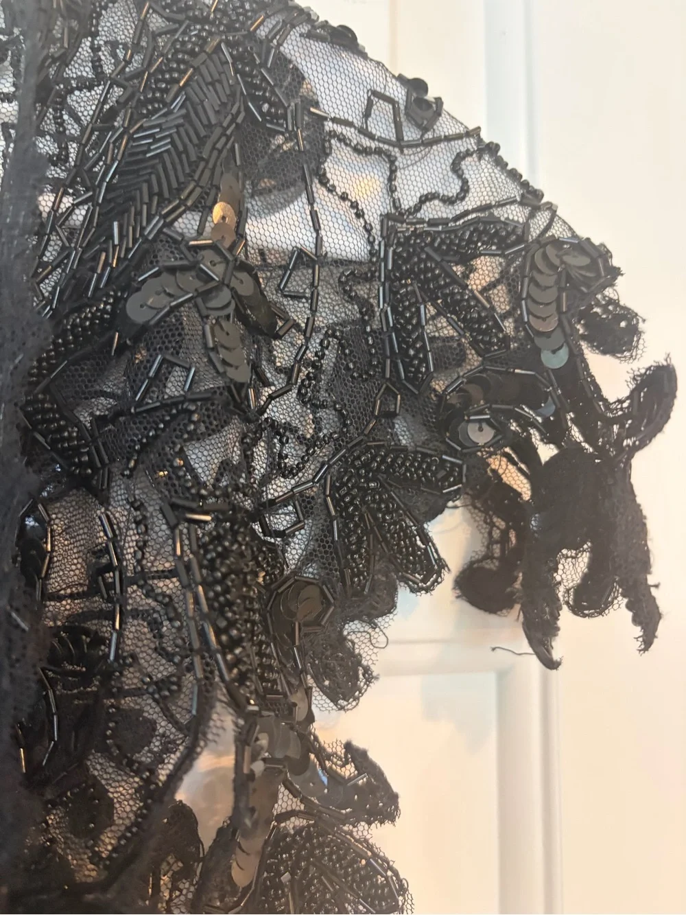 Vintage black Lace Beaded Sequin Capelet Collar Bolero Shrug
